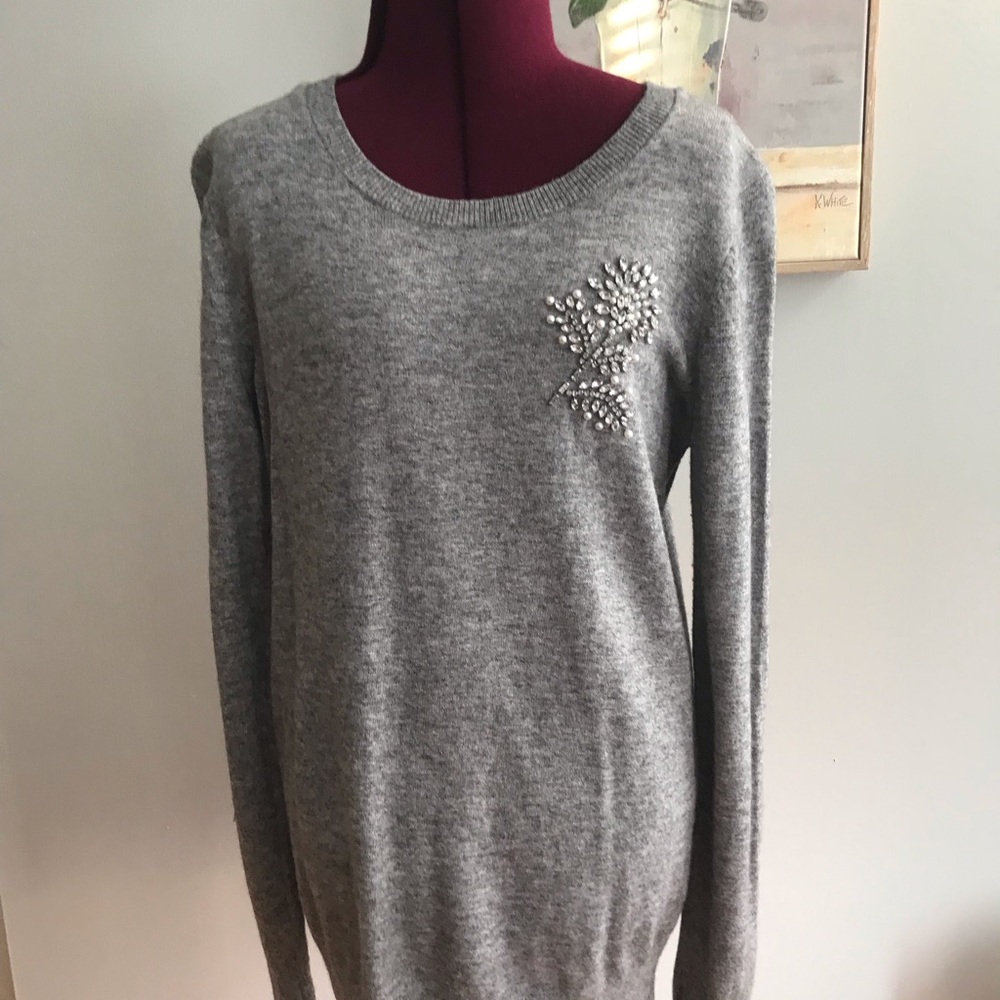 Loft London grey sweater with rhinestone trim